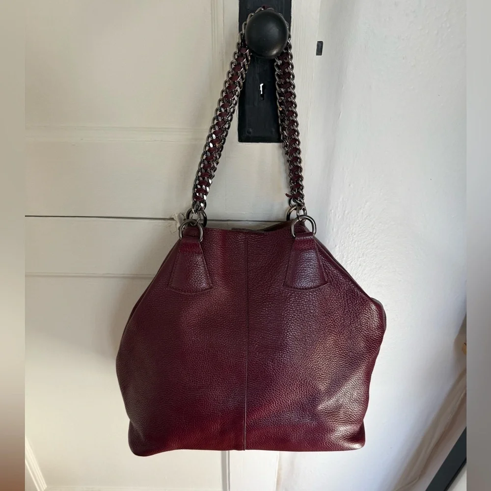 White on 8 Made in Italy Burgundy Leather SatchelTote Bag  Gunmetal Chain Straps